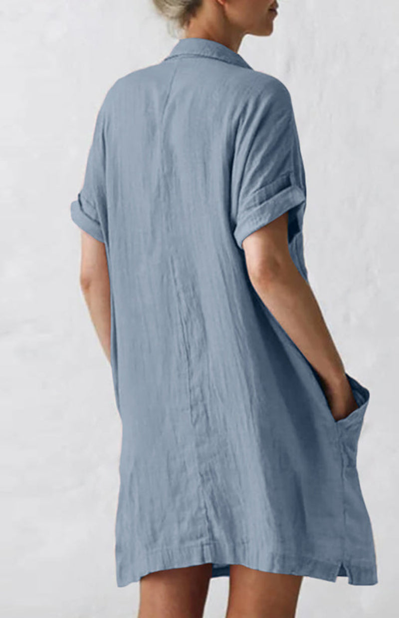 Women's Oversized Shirt Dress Short Sleeve Pocket Mini