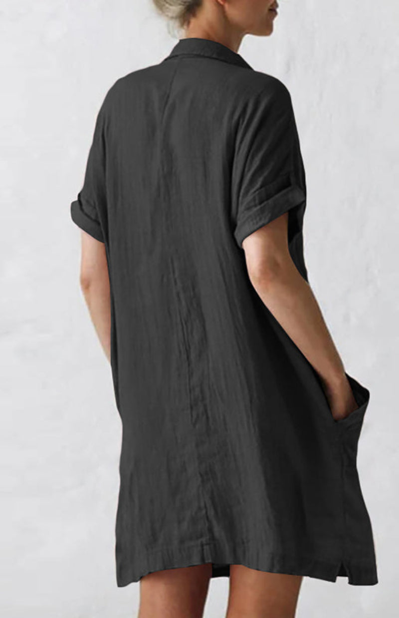 Women's Oversized Shirt Dress Short Sleeve Pocket Mini