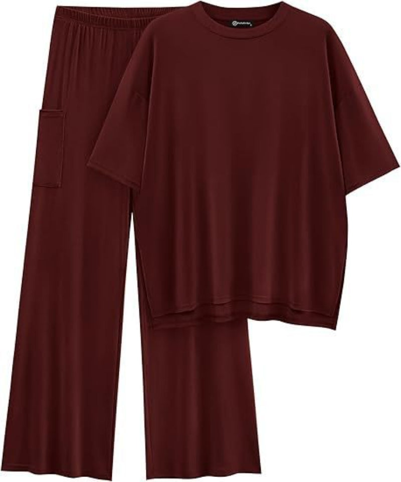 Women's Oversized T Shirt Wide Leg Trouser Set Dropped Shoulder