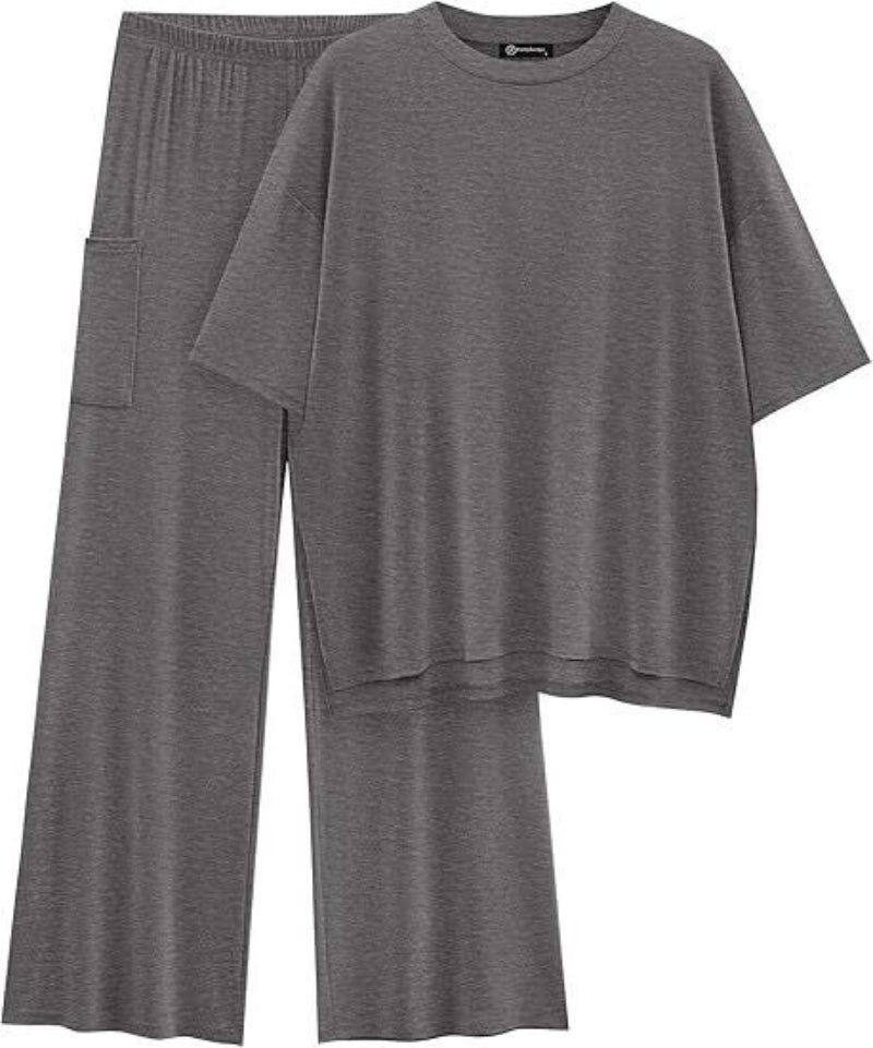 Women's Oversized T Shirt Wide Leg Trouser Set Dropped Shoulder