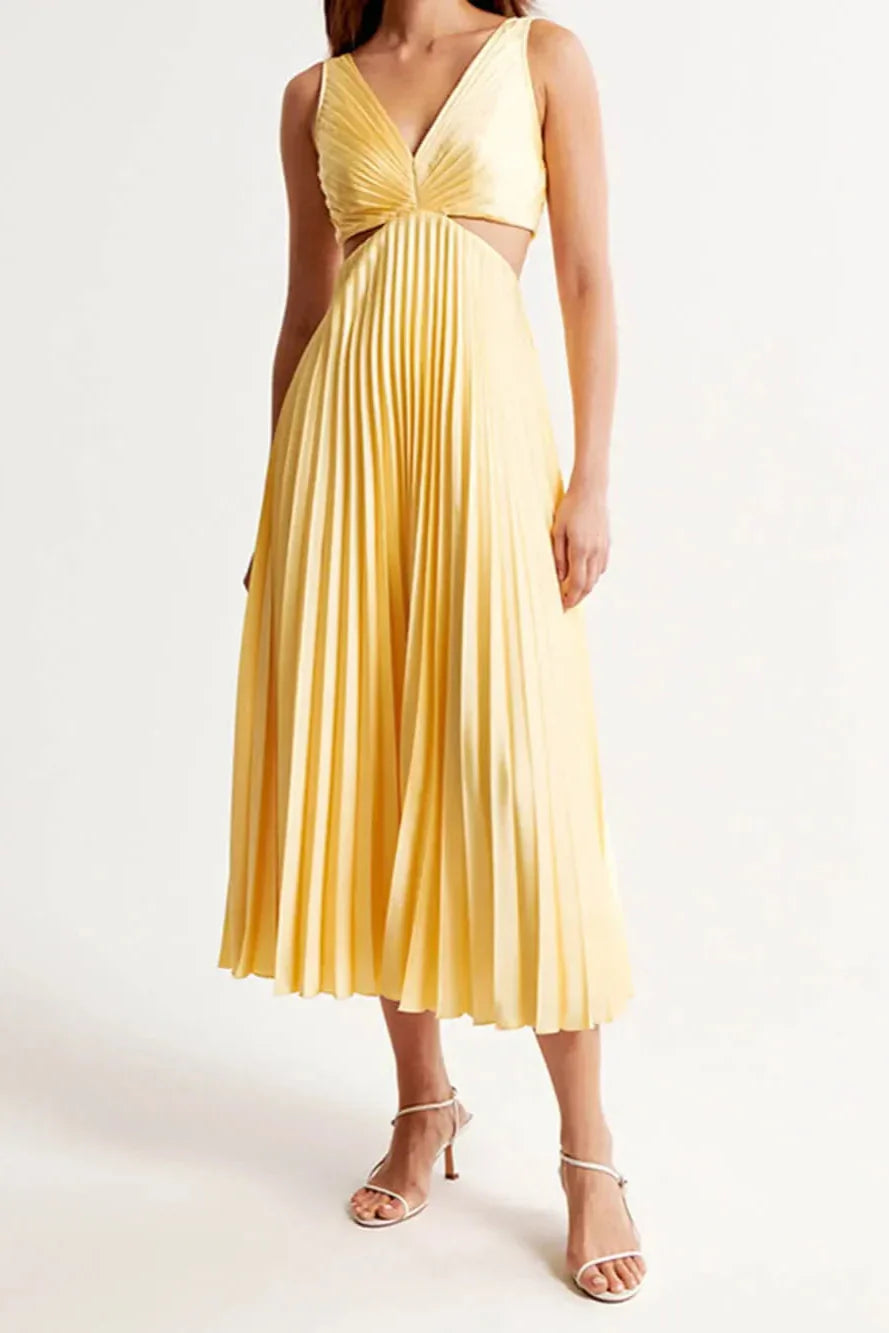 Women's V Neck Cut Out Dress Midi