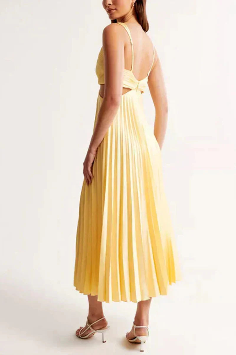 Women's V Neck Cut Out Dress Midi