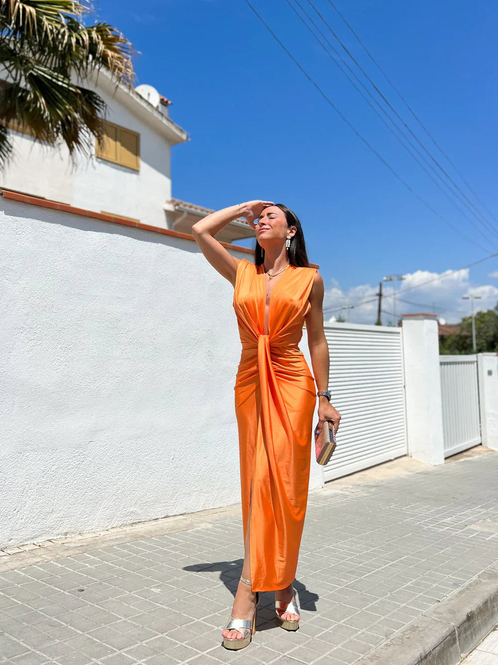 Women's Plunge Ruched Sleeveless Dress Maxi