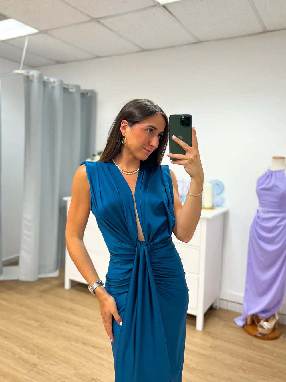Women's Plunge Ruched Sleeveless Dress Maxi