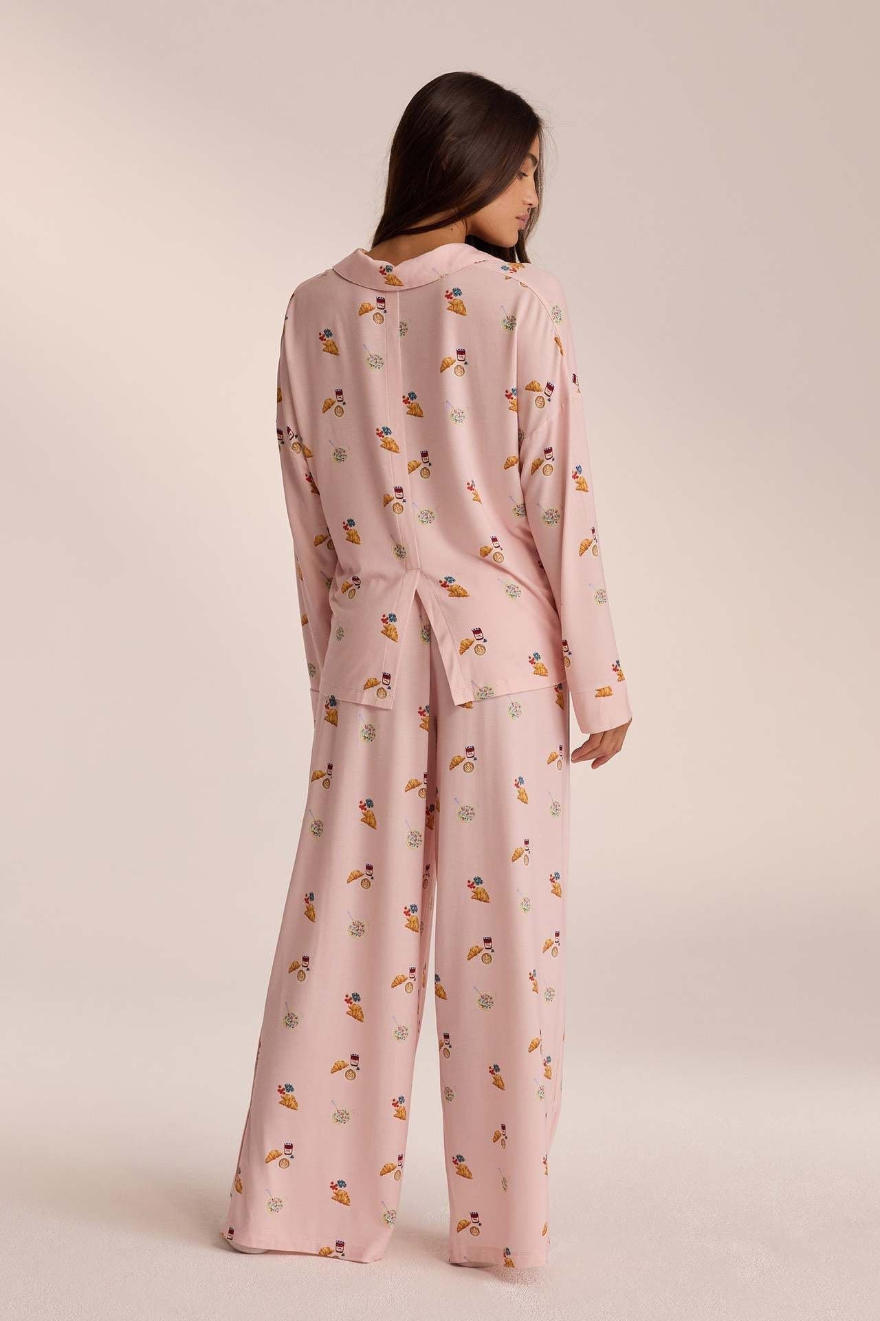 Women's Printed Button-Up Wide Leg Pajama Set