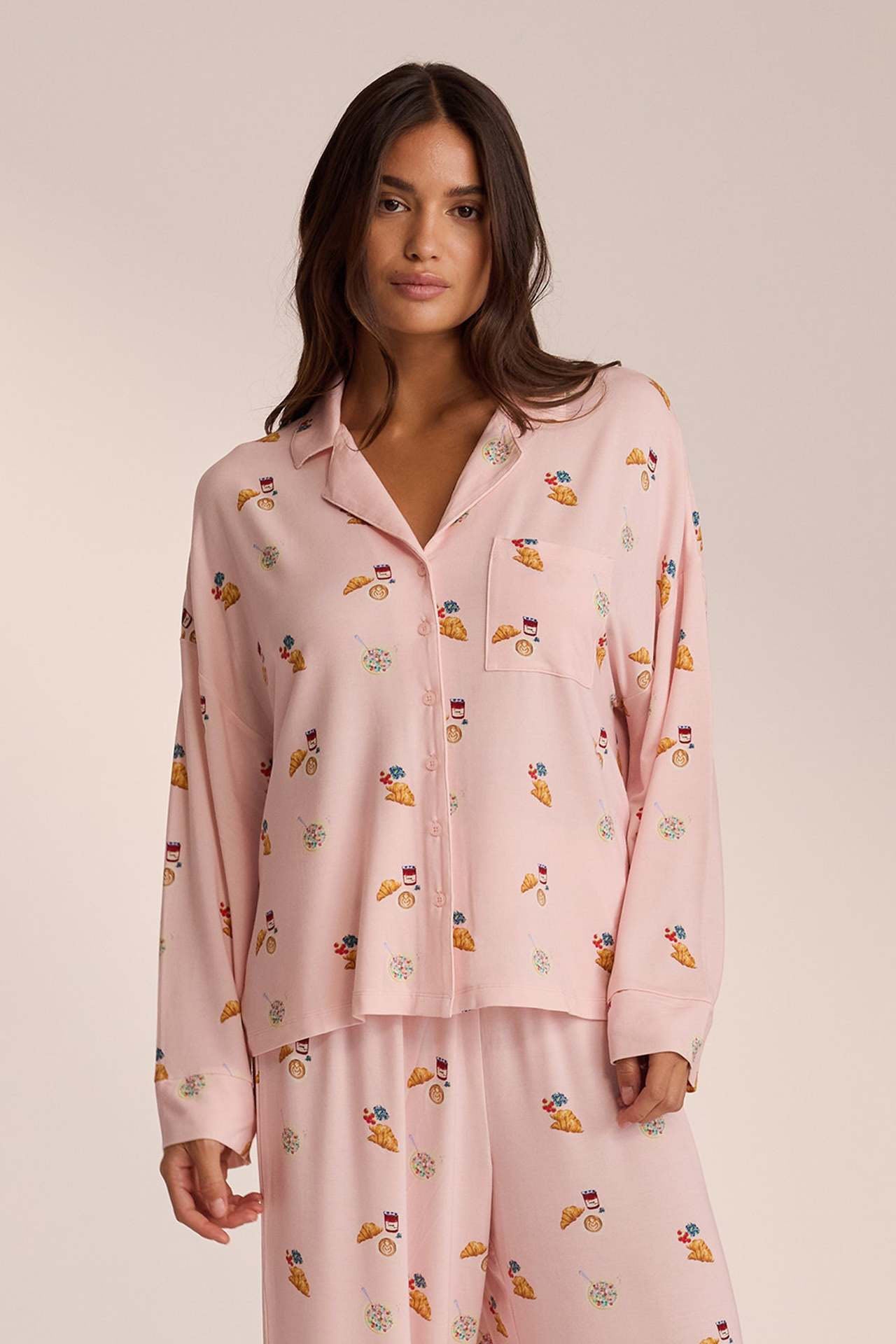 Women's Printed Button-Up Wide Leg Pajama Set