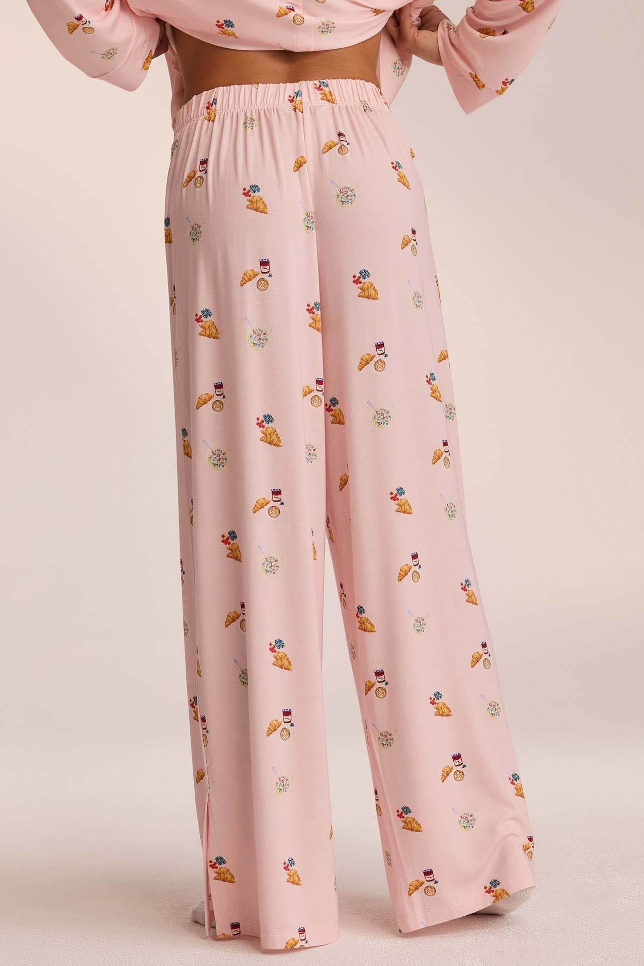 Women's Printed Button-Up Wide Leg Pajama Set