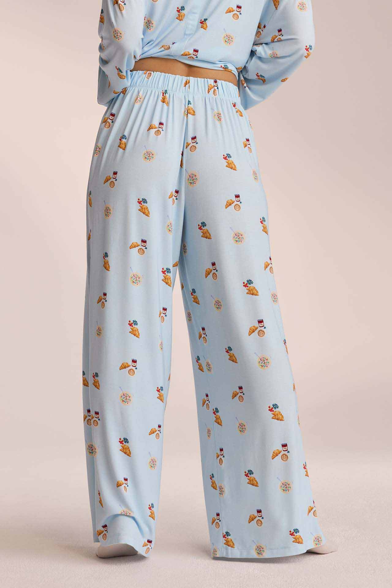 Women's Printed Button-Up Wide Leg Pajama Set