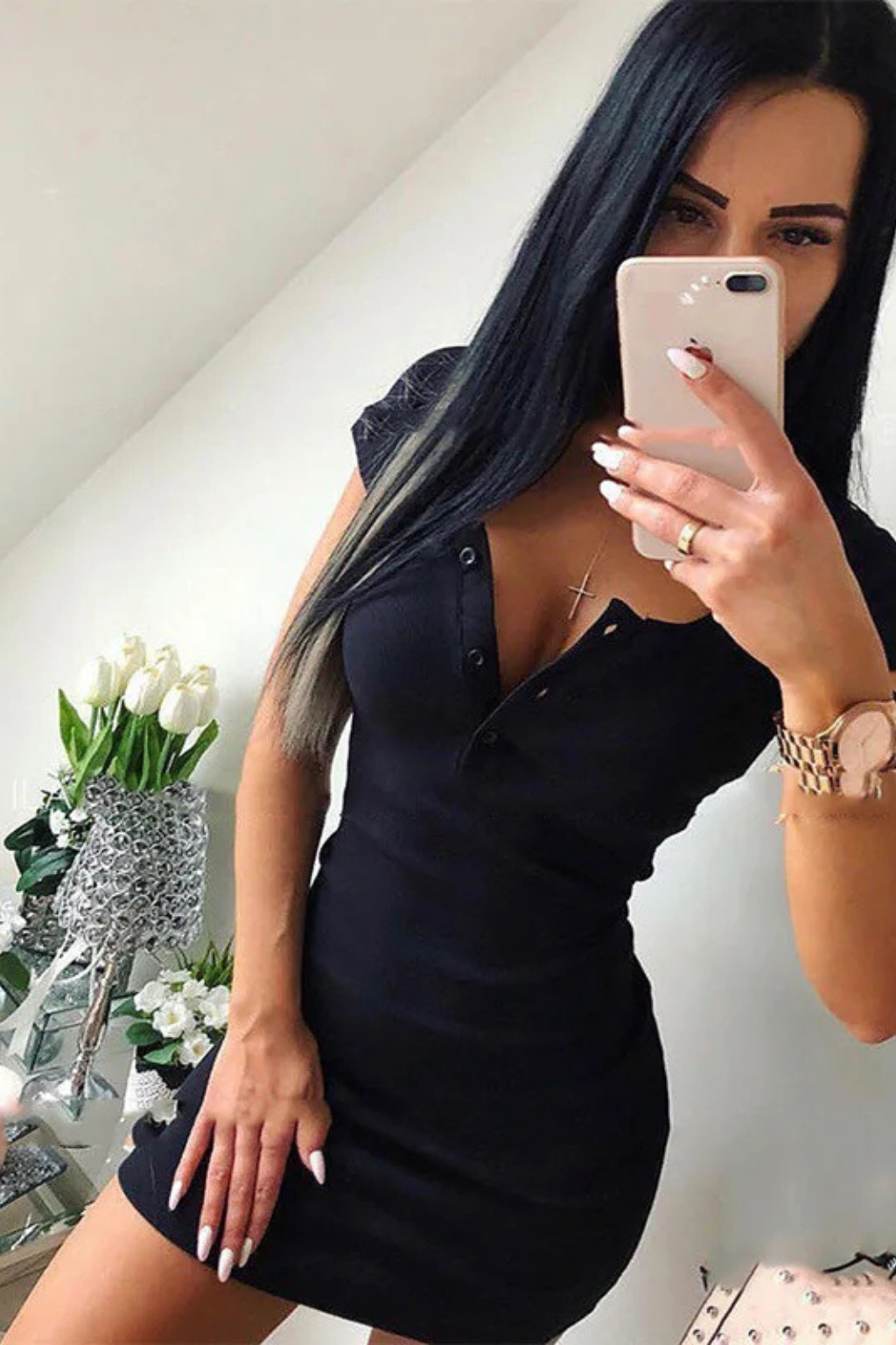 Women's Henley Bodycon Dress Mini