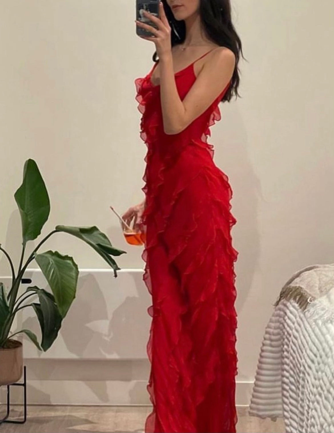 Women's Ruffled Dress with Straps Maxi