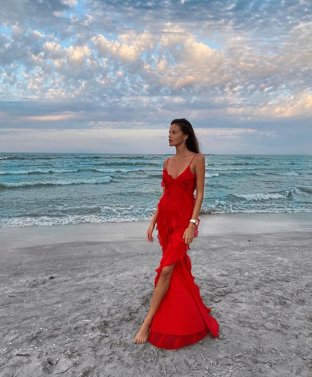 Women's Ruffled Dress with Straps Maxi