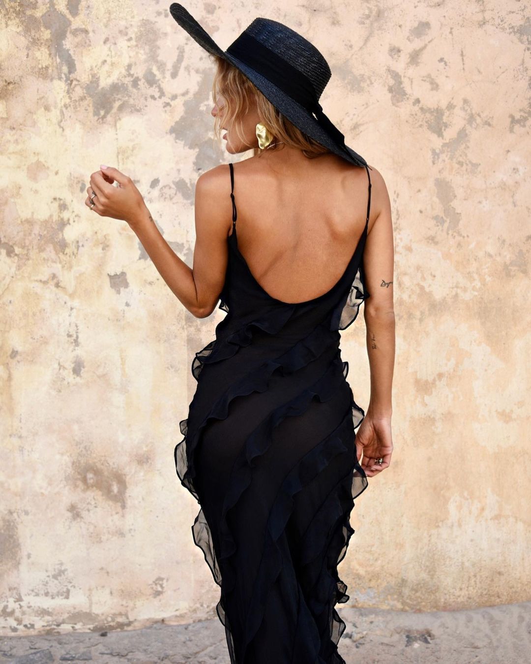 Women's Ruffled Dress with Straps Maxi