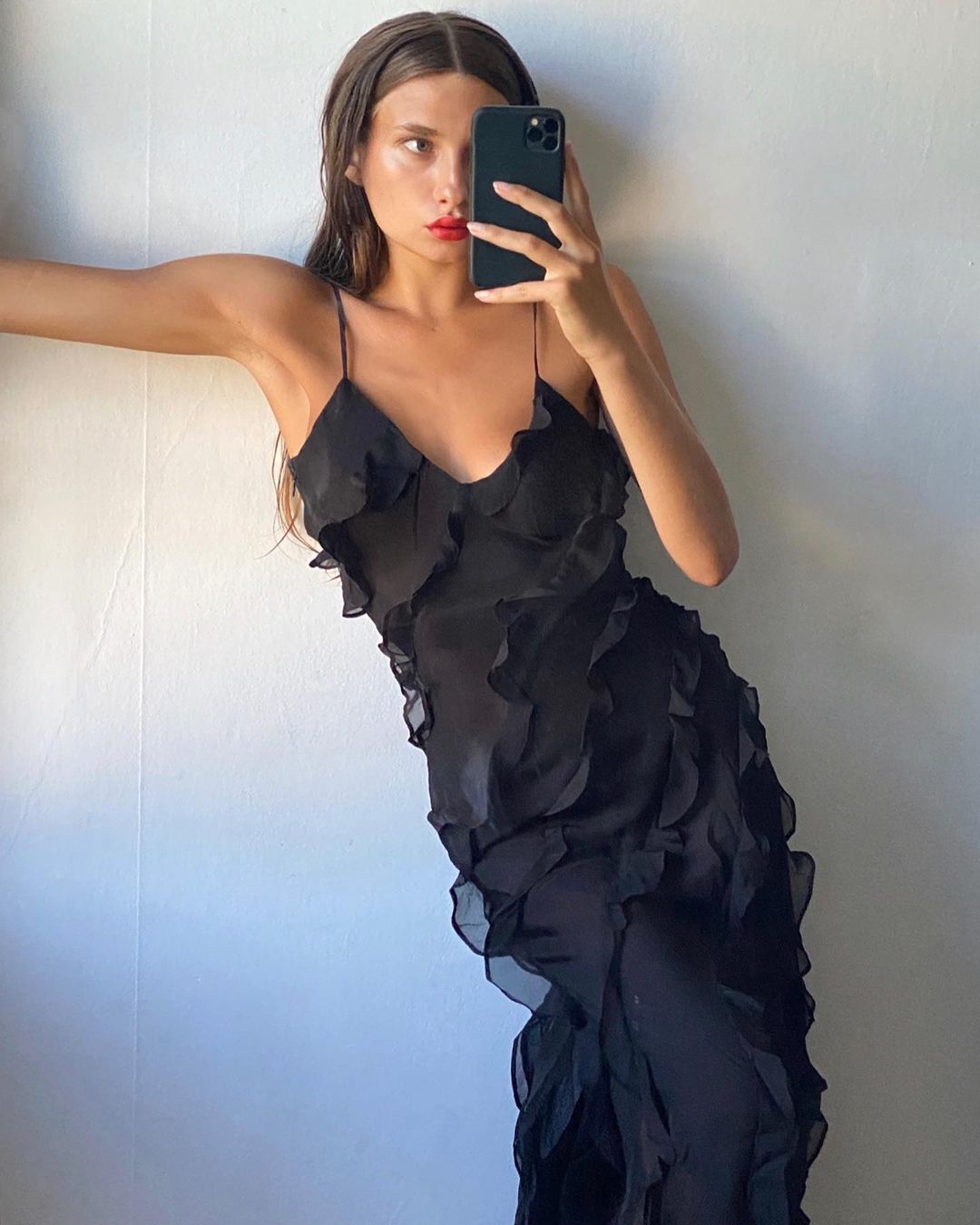 Women's Ruffled Dress with Straps Maxi