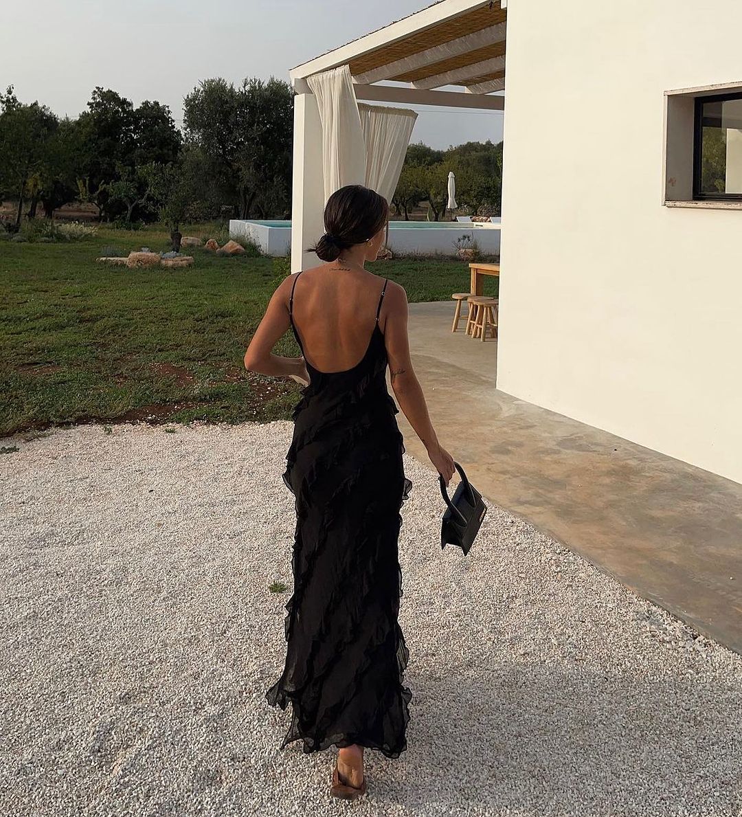 Women's Ruffled Dress with Straps Maxi