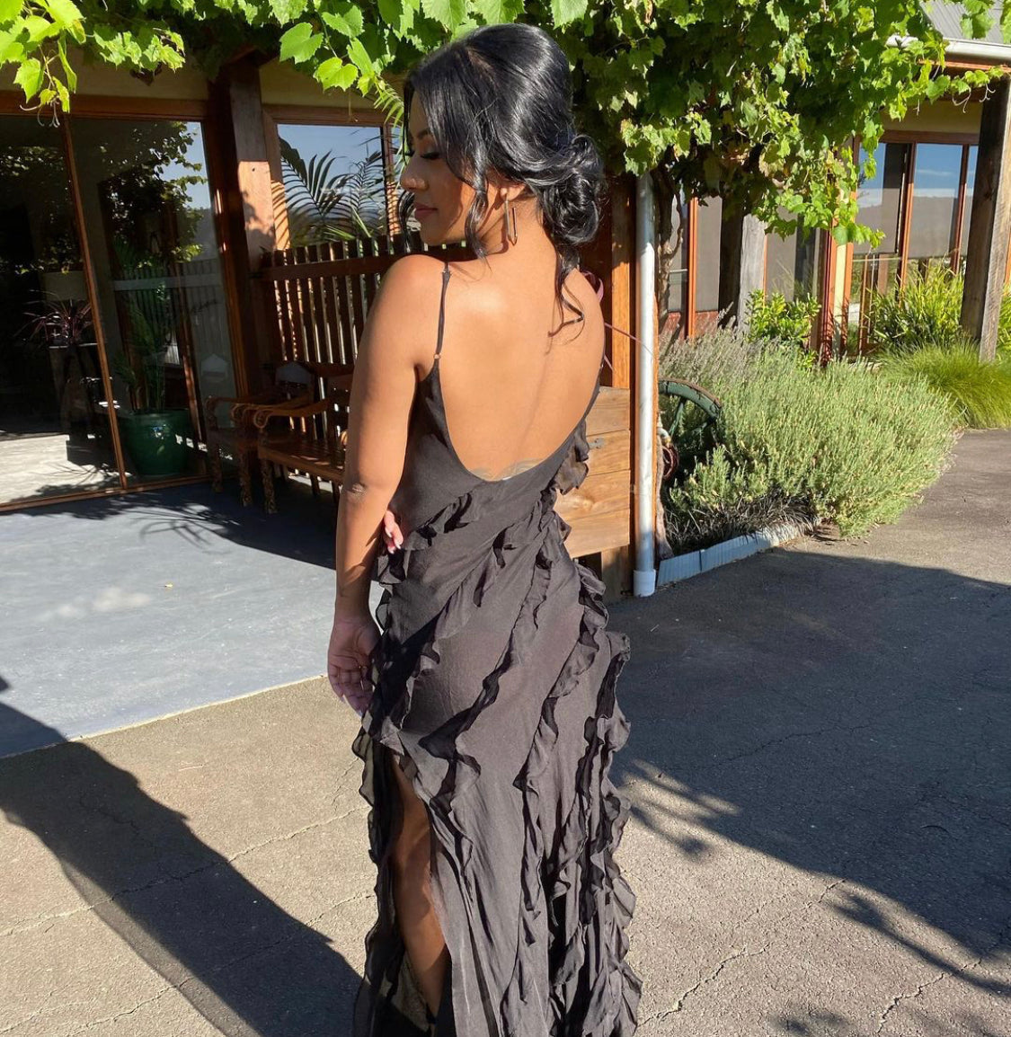 Women's Ruffled Dress with Straps Maxi