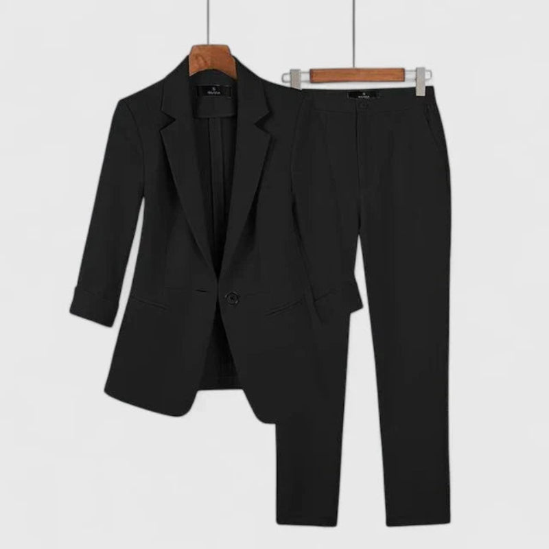 Women's Single Button Blazer and Slim Leg Trousers Suit
