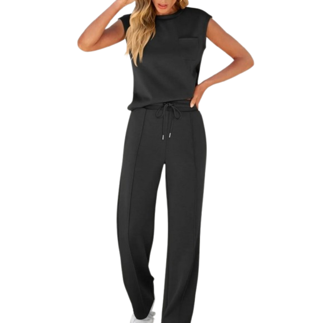 Women's Sleeveless Top Wide Leg Trouser Set Extended Shoulder