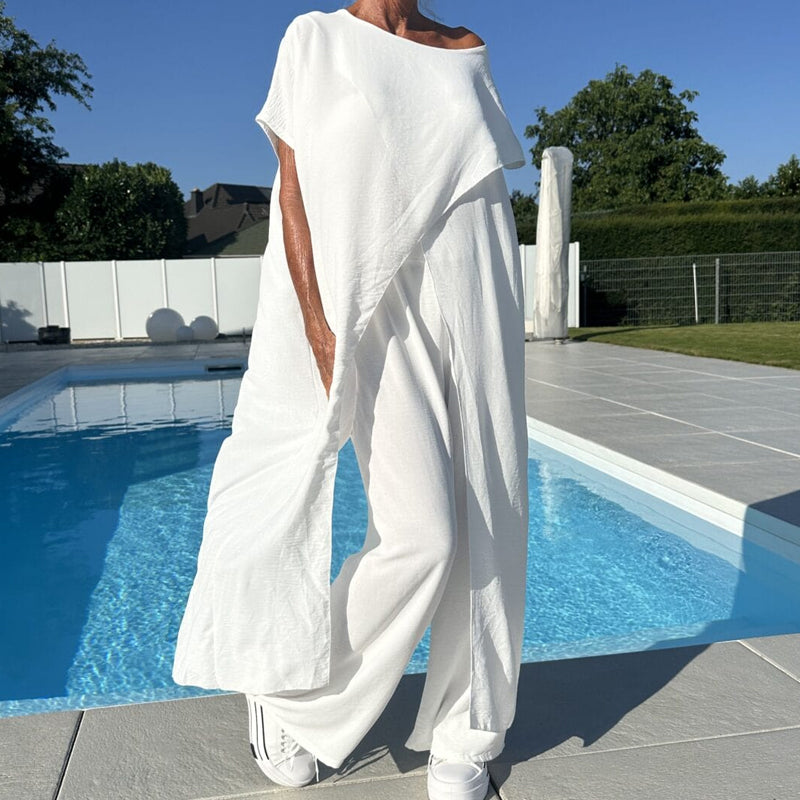 Women's Split Hem Oversized Top Wide Leg Trousers Set
