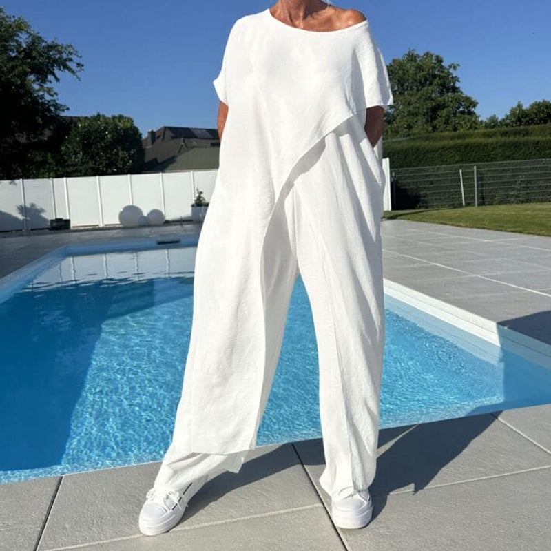 Women's Split Hem Oversized Top Wide Leg Trousers Set