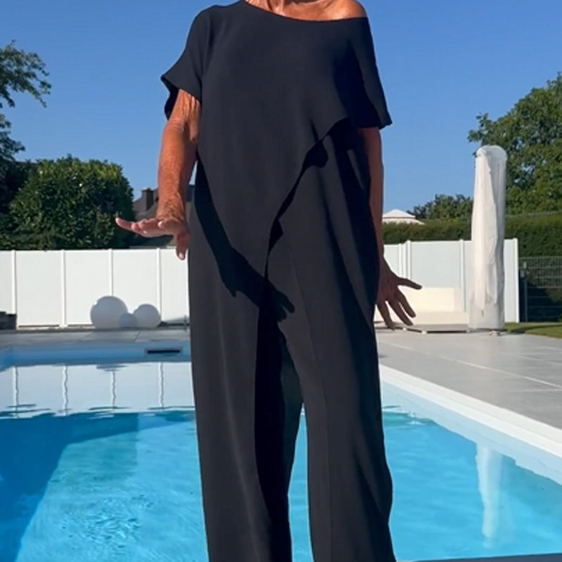Women's Split Hem Oversized Top Wide Leg Trousers Set