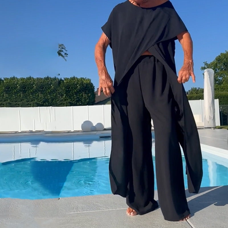 Women's Split Hem Oversized Top Wide Leg Trousers Set