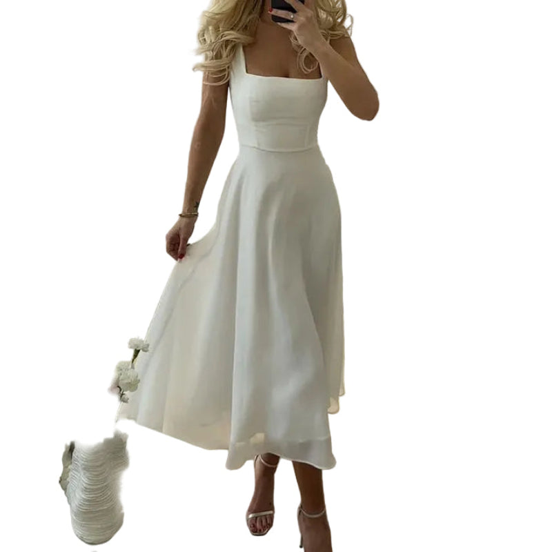 Women's Square Neck A Line Dress Midi