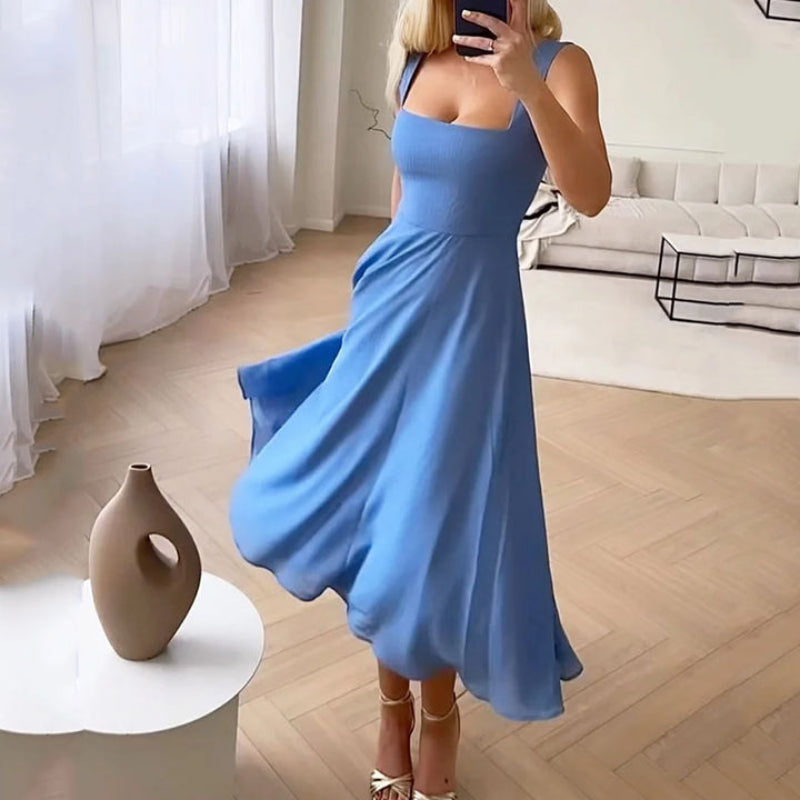 Women's Square Neck A Line Dress Midi