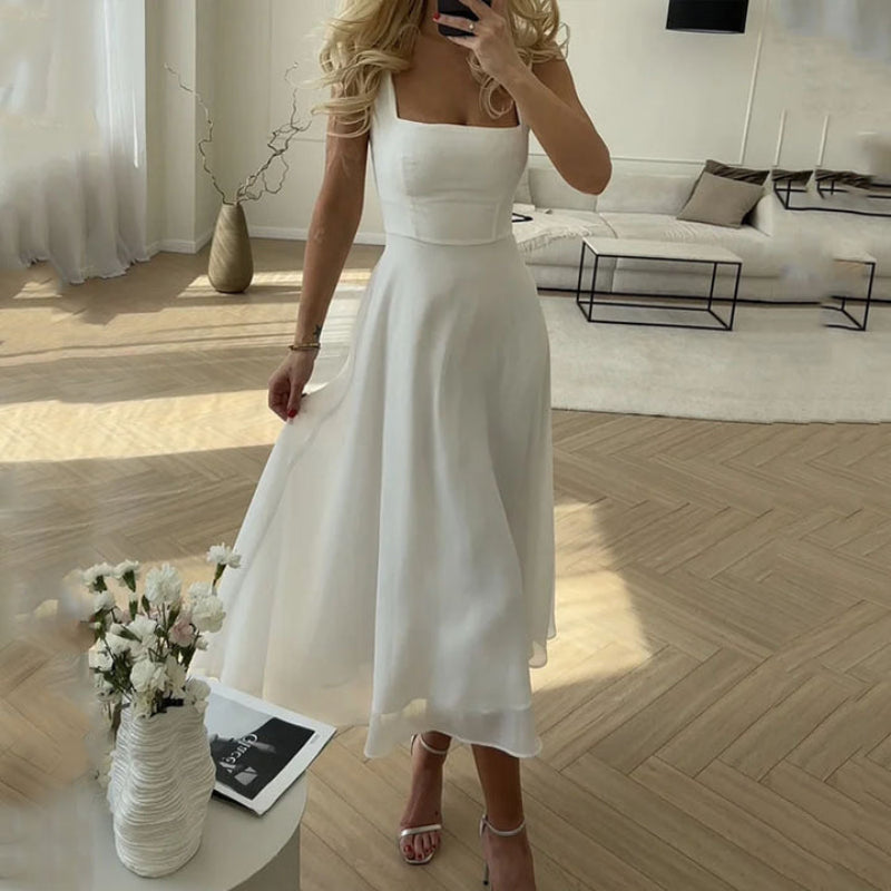 Women's Square Neck A Line Dress Midi