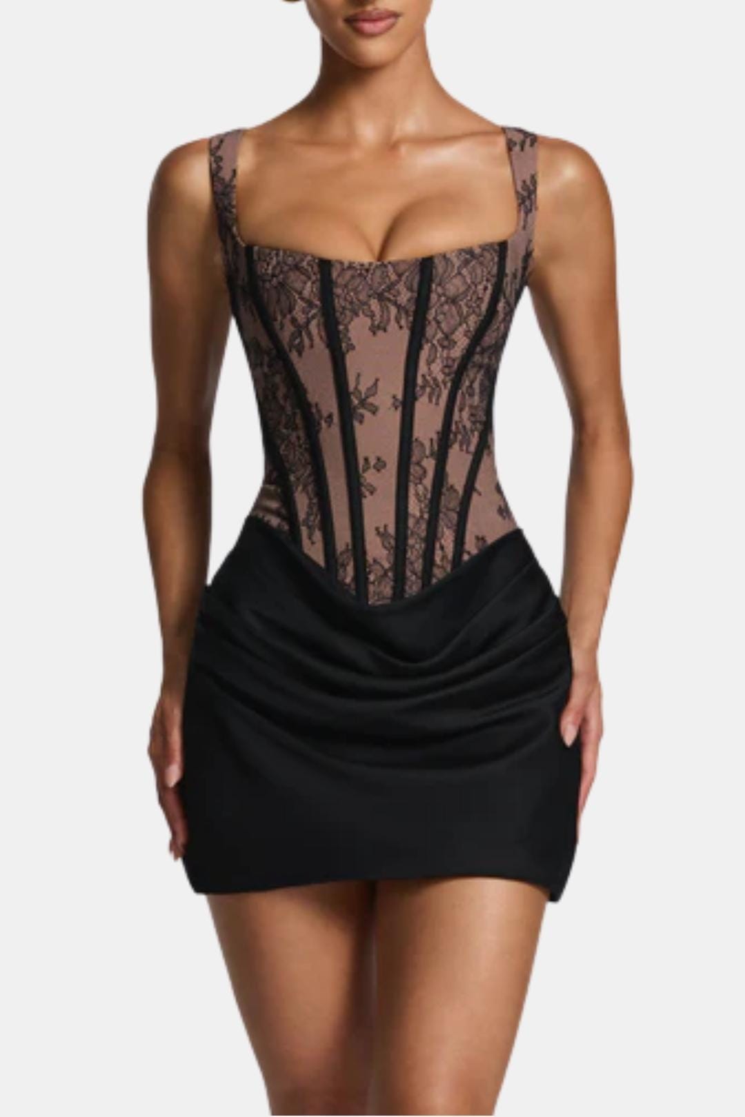Women's Square Neck Corset Draped Dress Mini