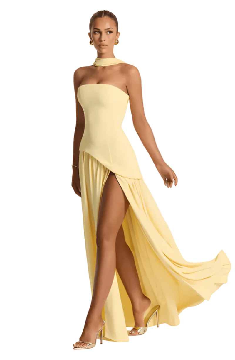 Women's Strapless Chiffon High Slit Dress Maxi