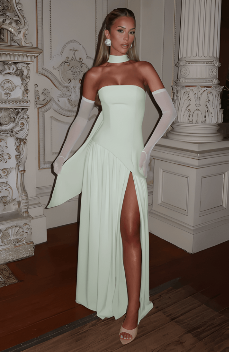 Women's Strapless Chiffon High Slit Dress Maxi