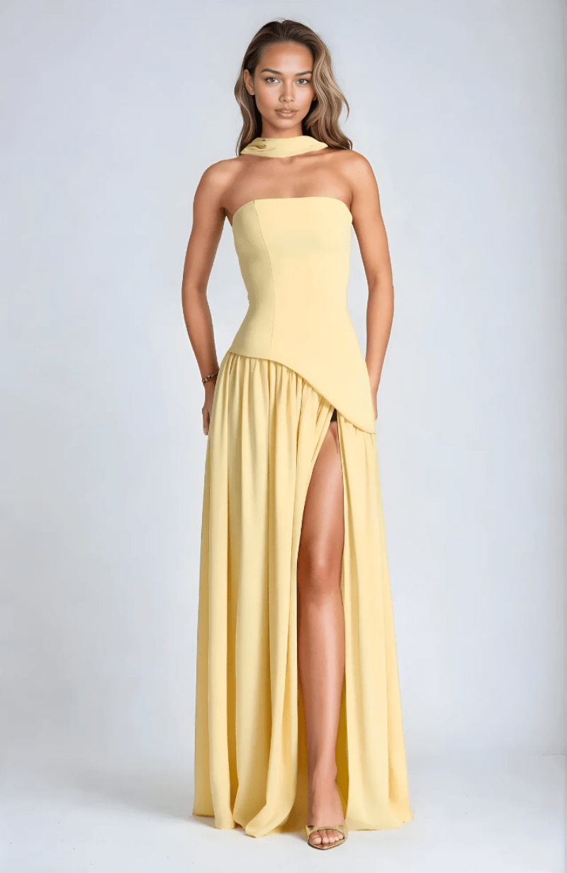 Women's Strapless Chiffon High Slit Dress Maxi