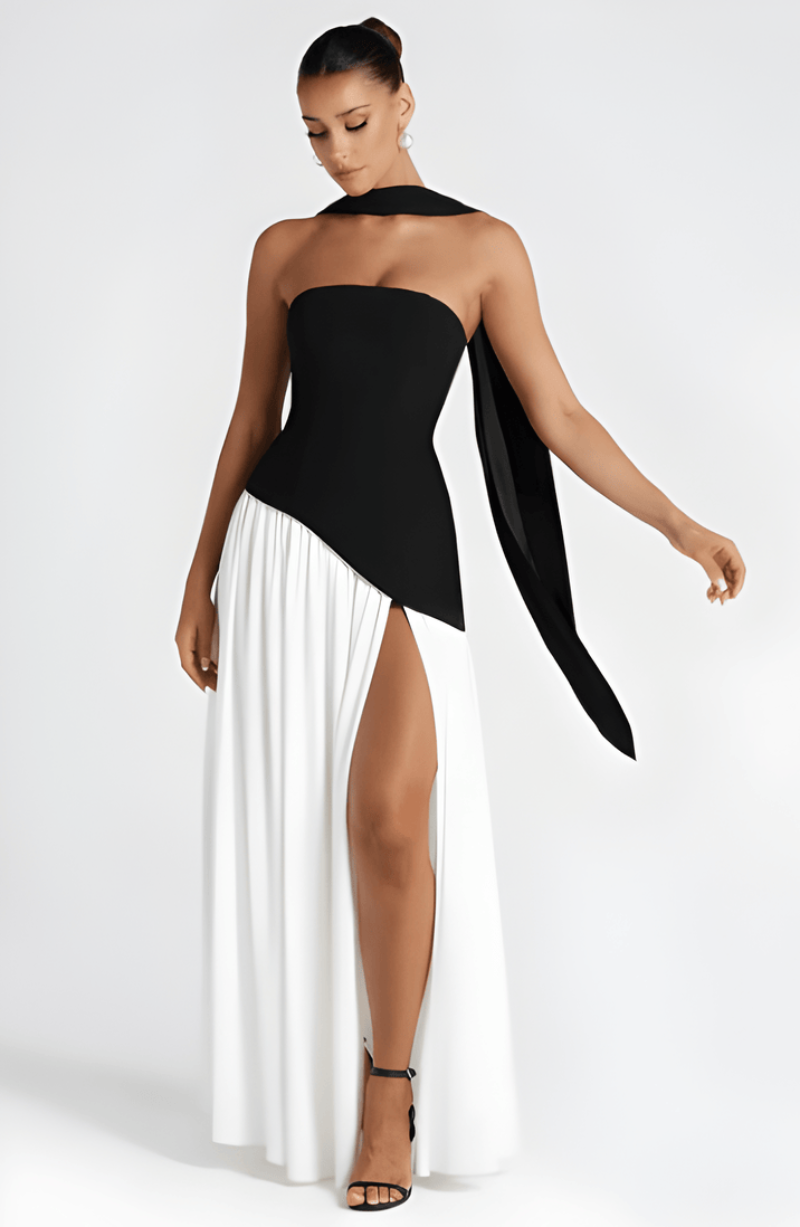 Women's Strapless Chiffon High Slit Dress Maxi