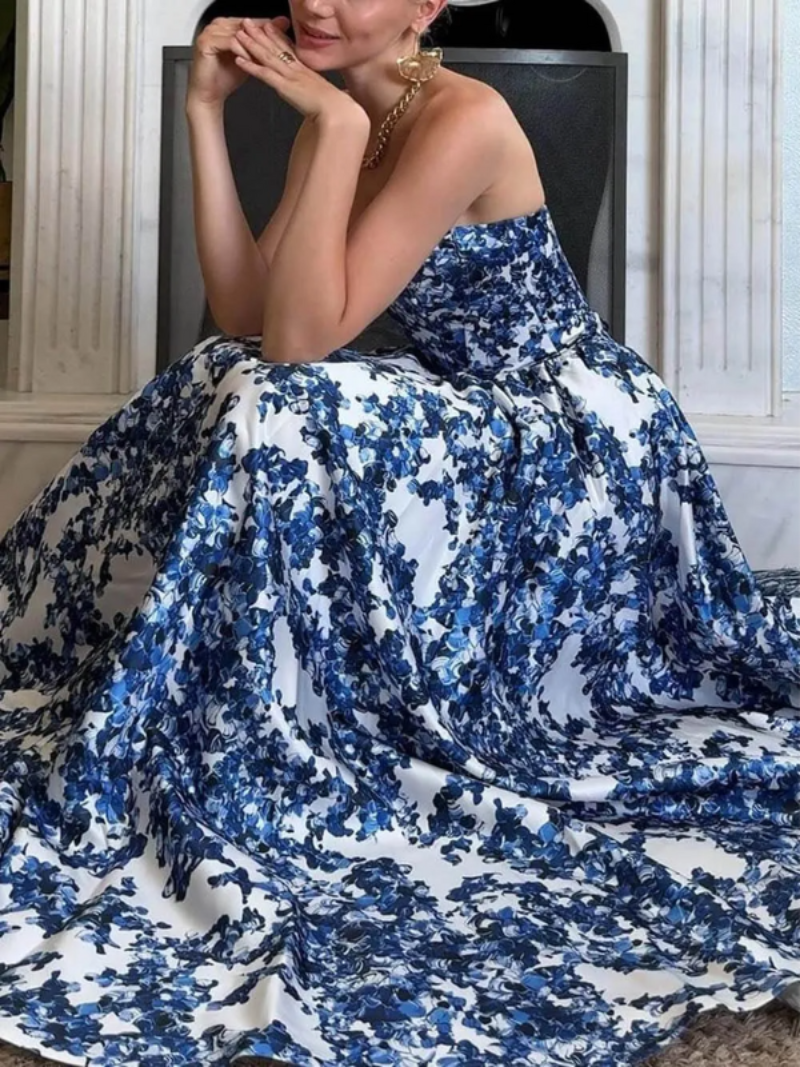 Women's Strapless Floral Maxi Dress