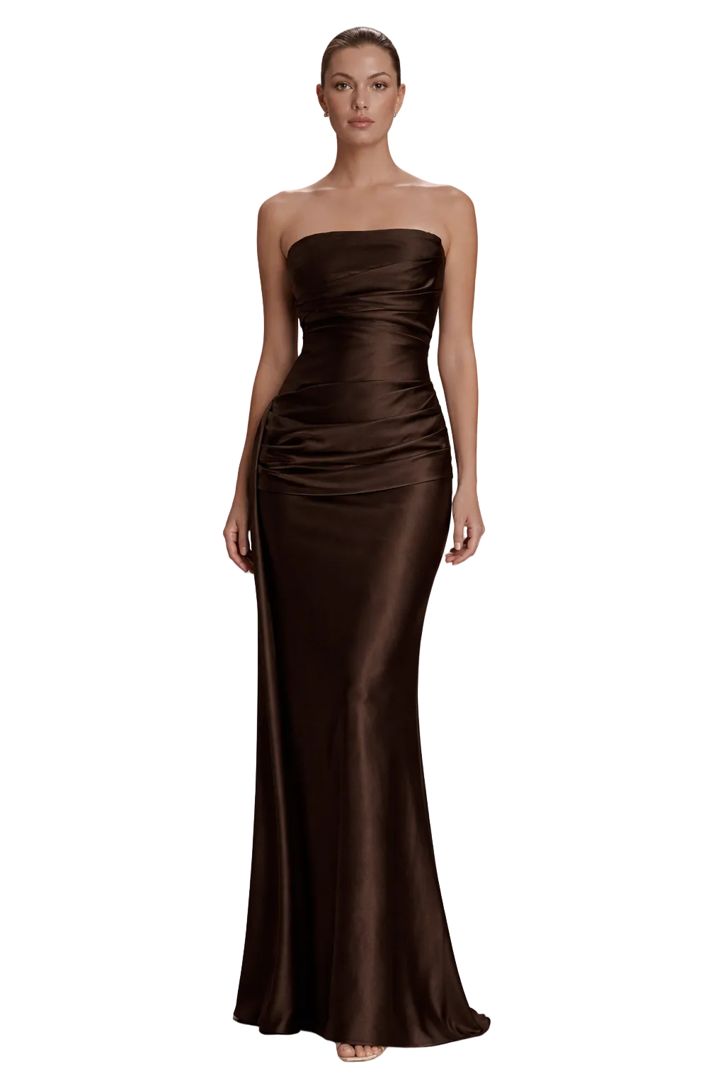 Women's Strapless Ruched Bodycon Dress Maxi