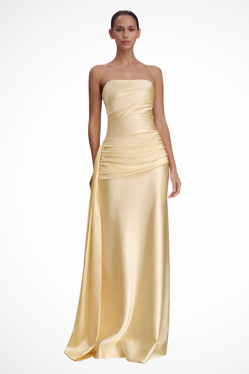 Women's Strapless Ruched Bodycon Dress Maxi