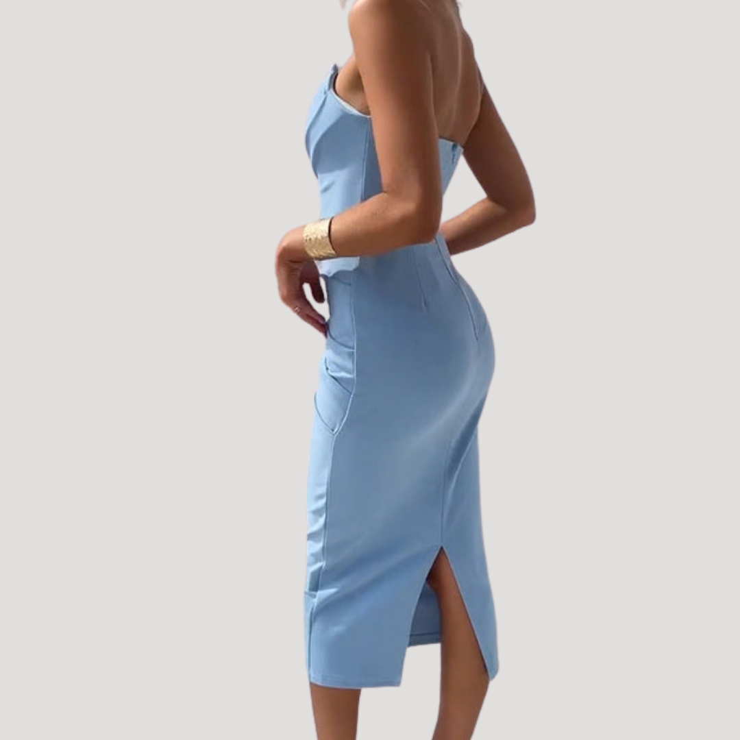 Women's Strapless Sweetheart Ruched  Dress Midi