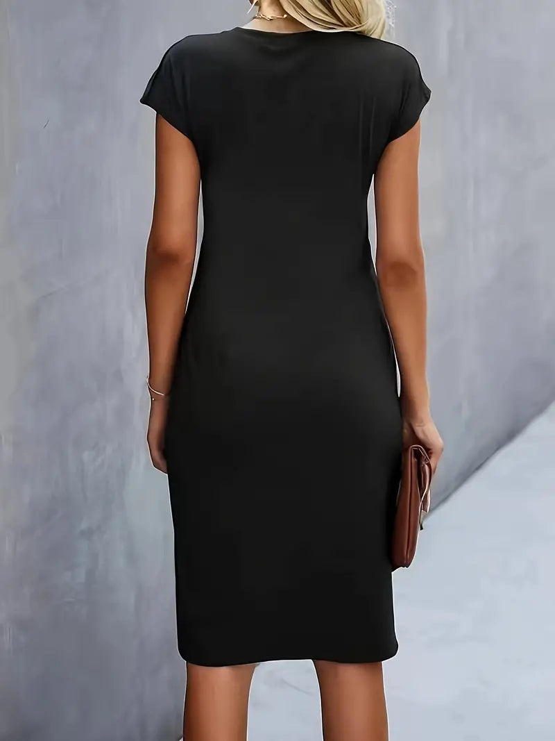 Women's Twist Front Short Sleeve Dress Midi
