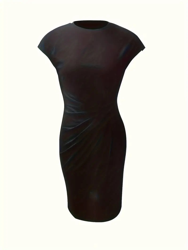 Women's Twist Front Short Sleeve Dress Midi