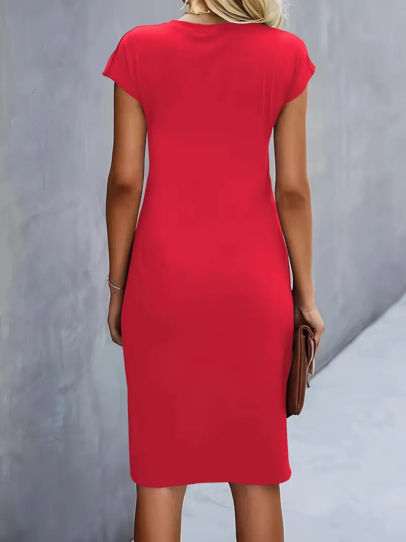Women's Twist Front Short Sleeve Dress Midi