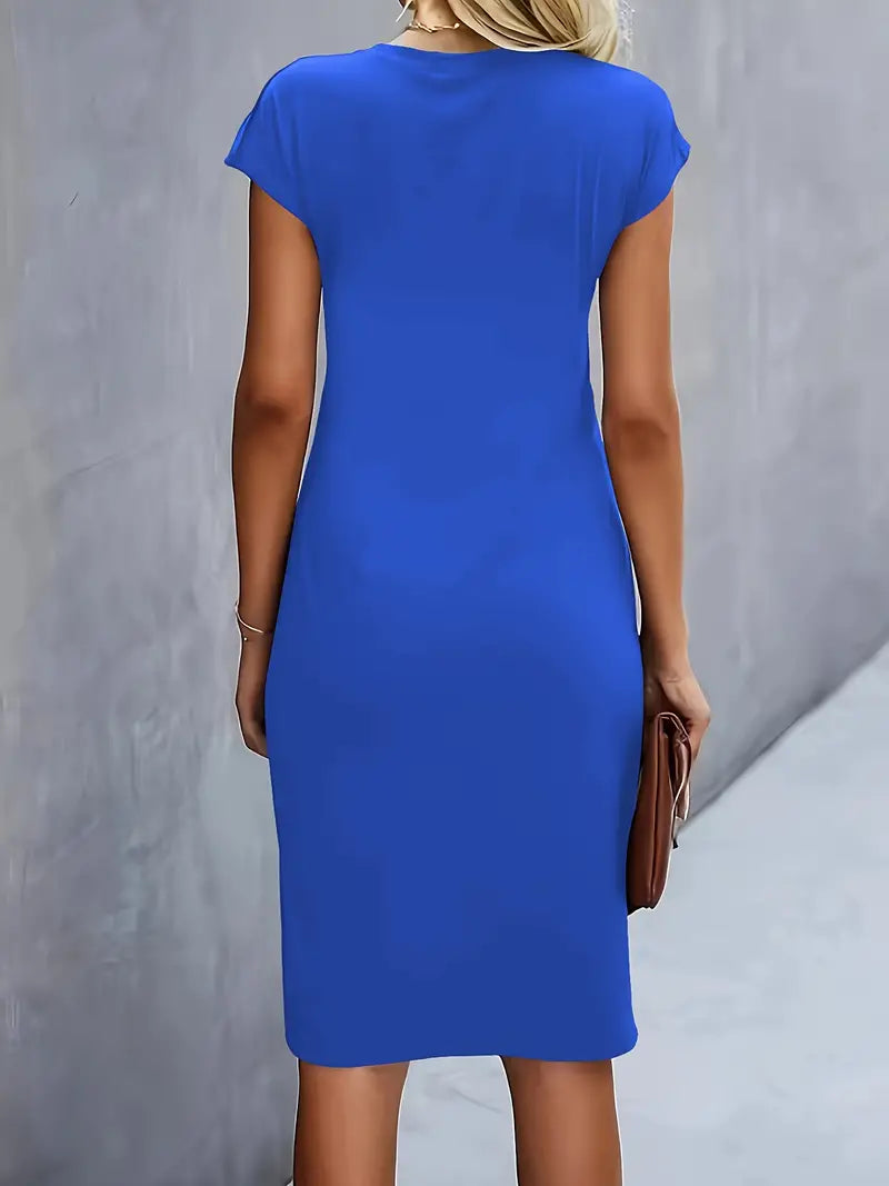 Women's Twist Front Short Sleeve Dress Midi