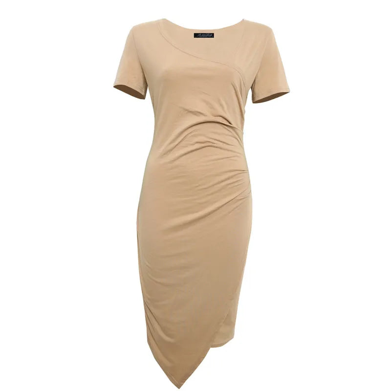 Women's Twist Front Short Sleeve Dress Midi