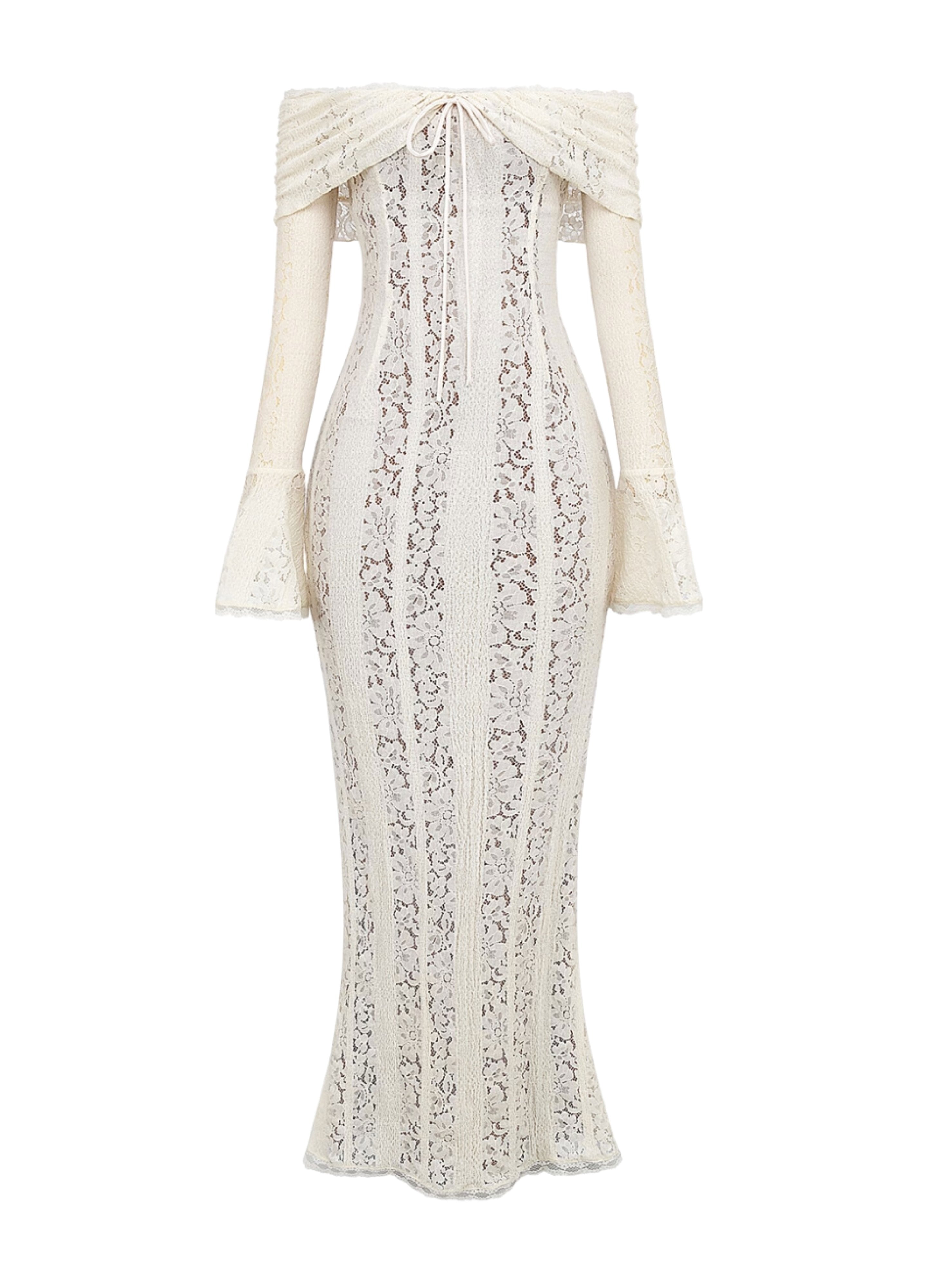 Women's White Off Shoulder Long Sleeve Dress Maxi