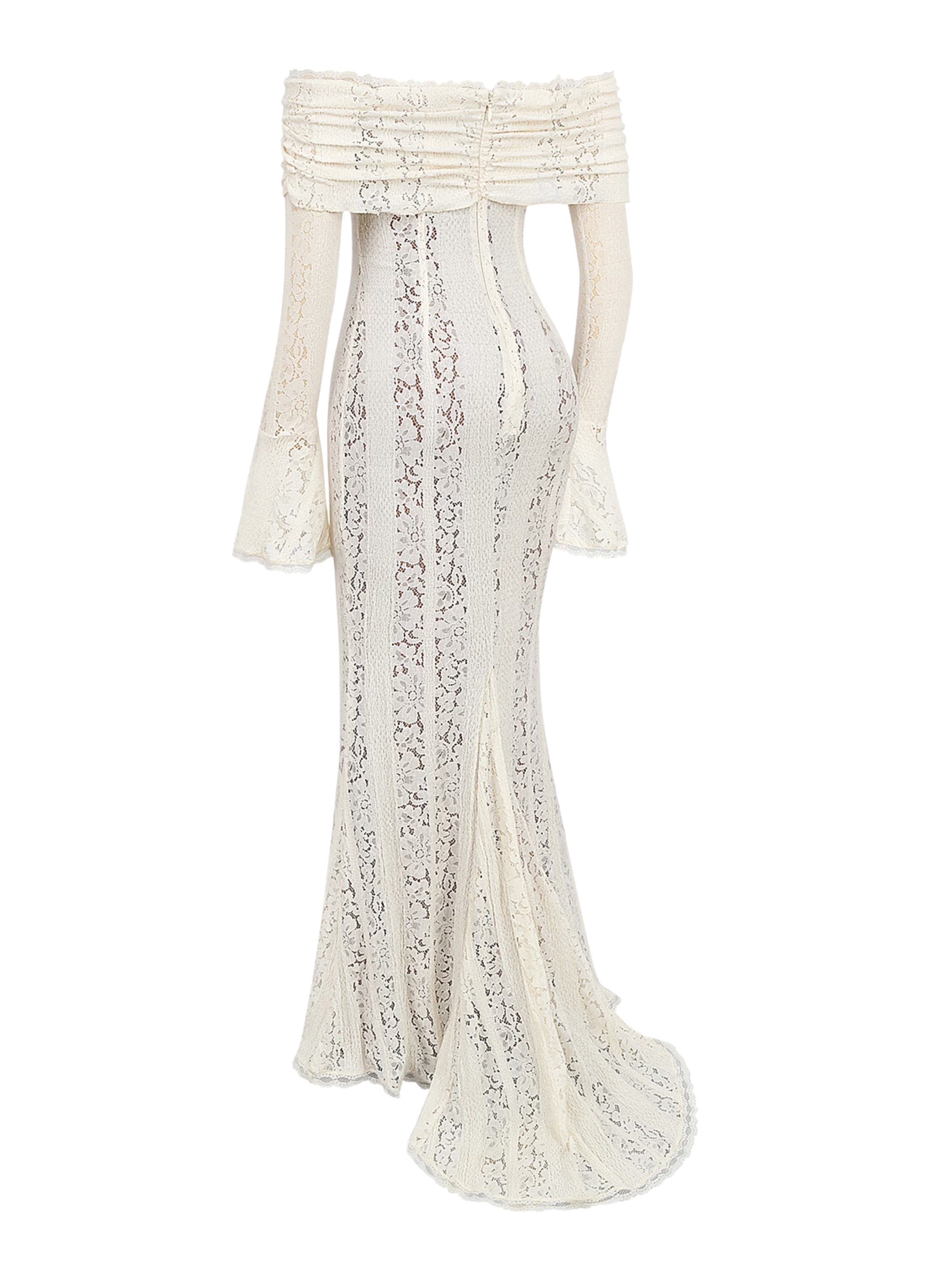 Women's White Off Shoulder Long Sleeve Dress Maxi