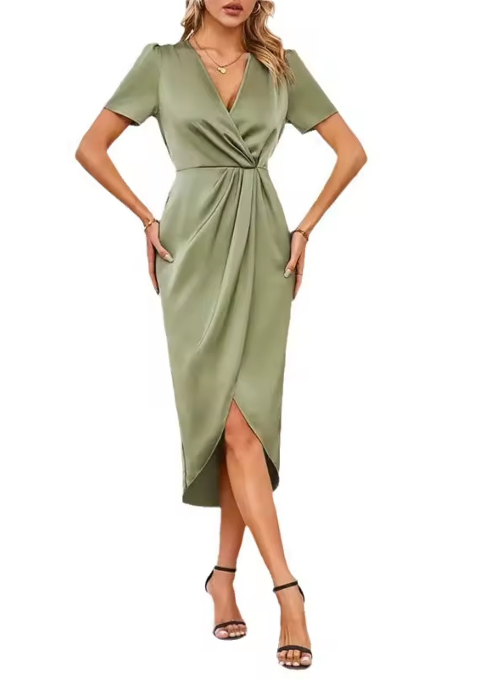 Women's Wrap Short Sleeve Dress Midi