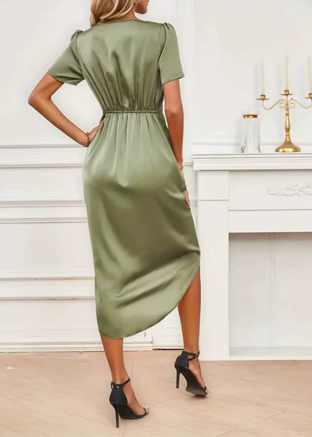 Women's Wrap Short Sleeve Dress Midi